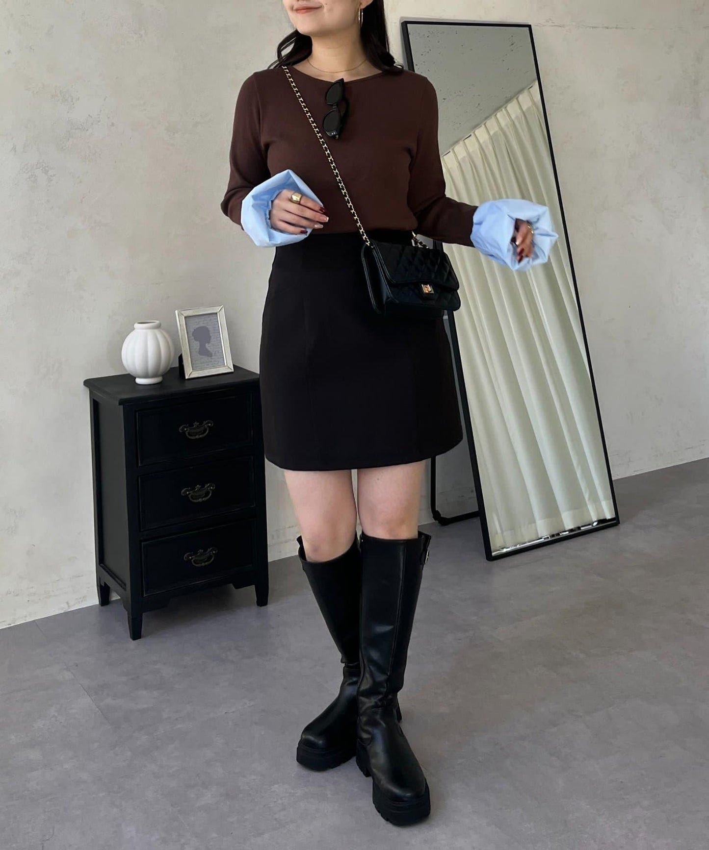 泡泡袖羅紋針織上衣