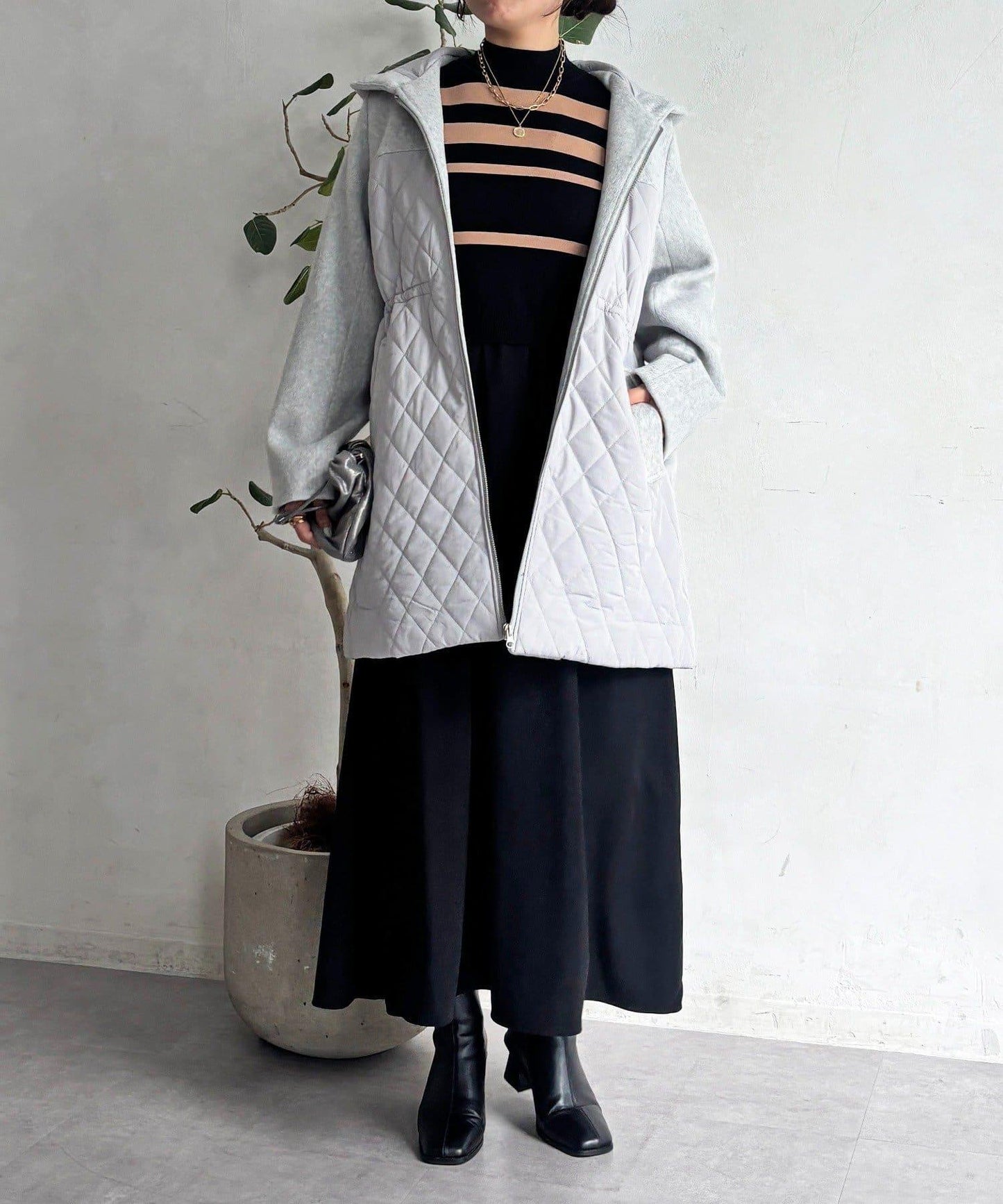 異材質拼接絎縫大衣