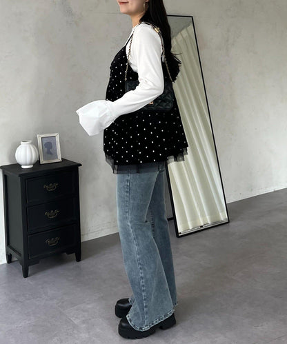 泡泡袖羅紋針織上衣