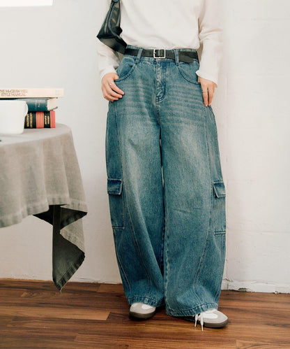 【UNISEX】泡泡廓形工裝牛仔褲