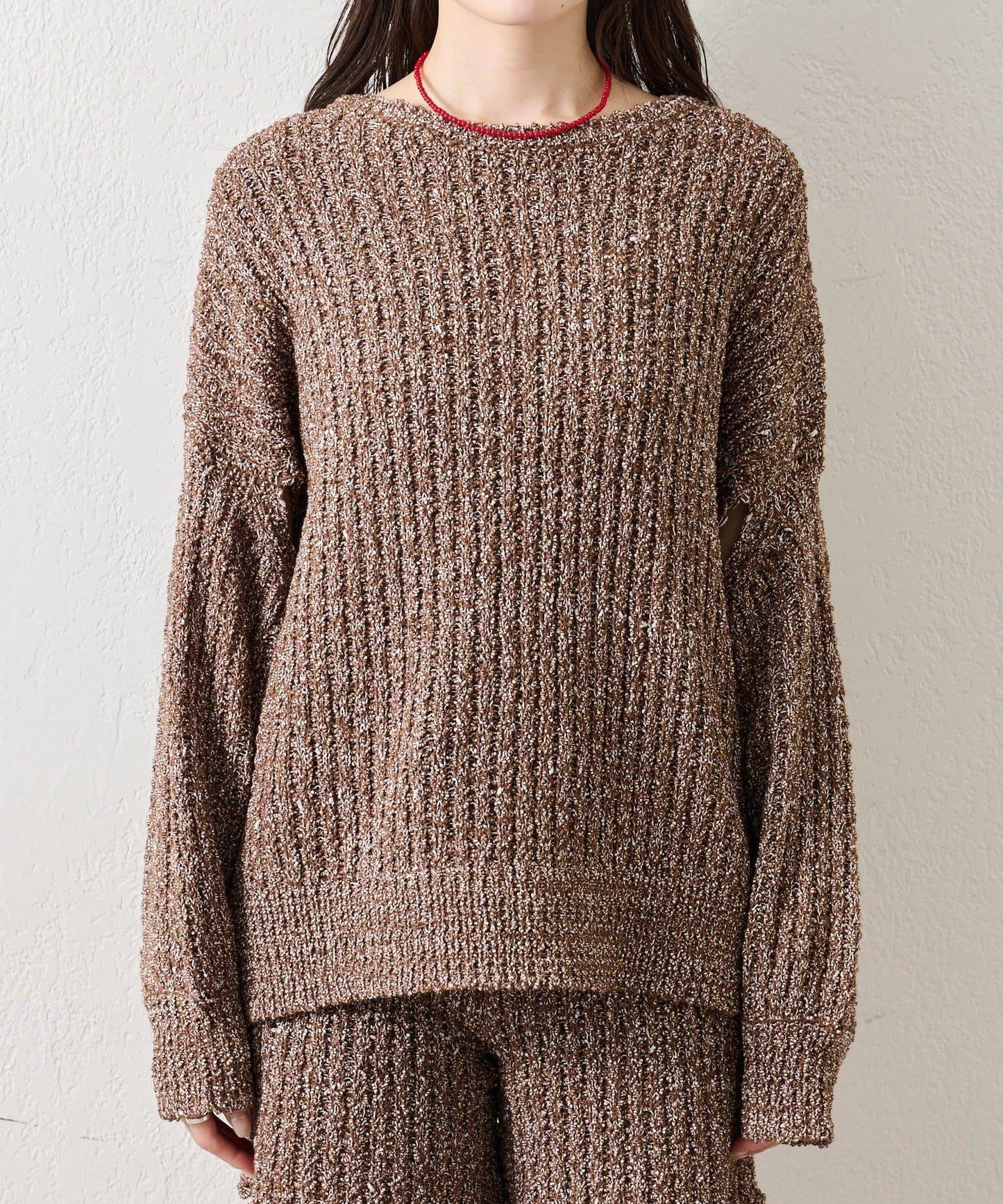 粗花紗開叉針織衫