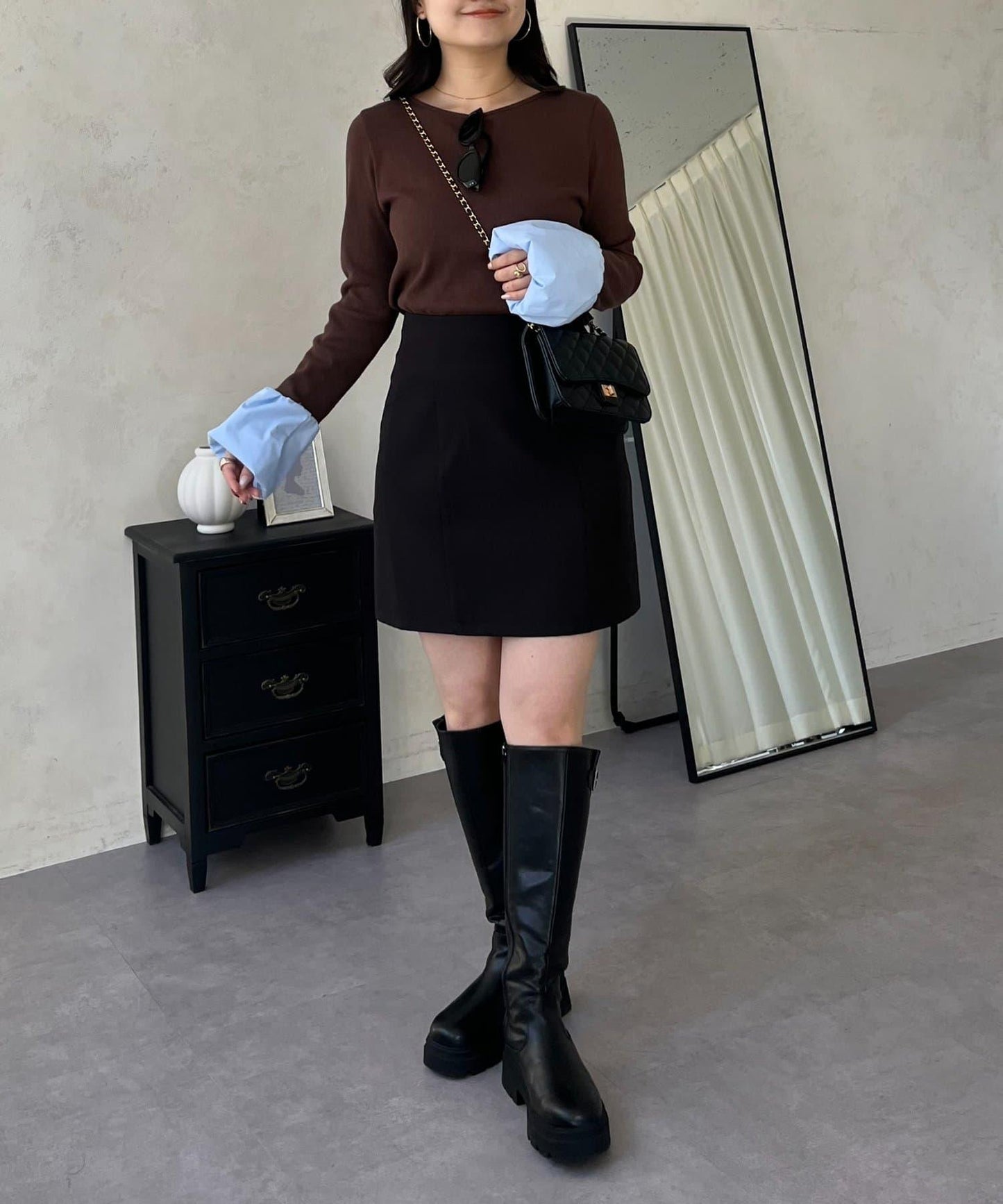 泡泡袖羅紋針織上衣