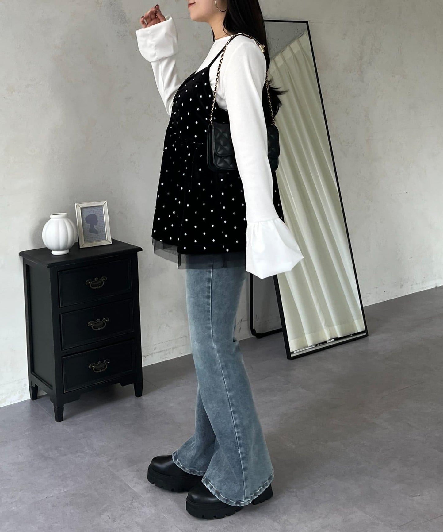 泡泡袖羅紋針織上衣