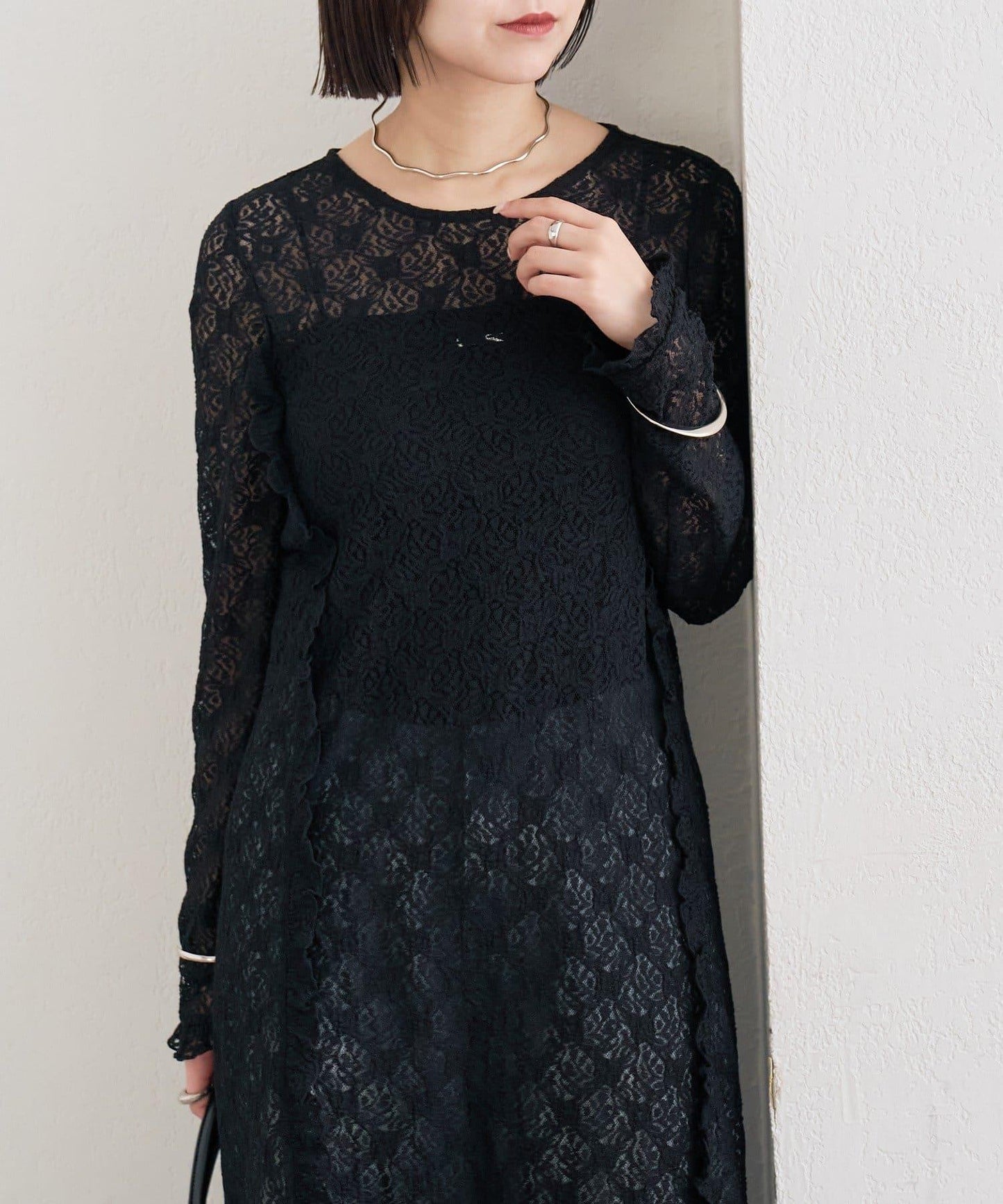 拼接蕾絲連衣裙