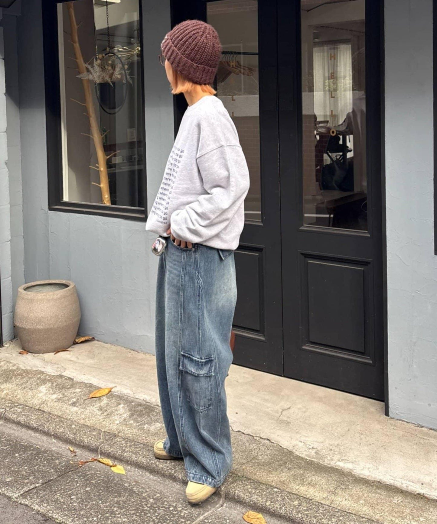 【UNISEX】泡泡廓形工裝牛仔褲