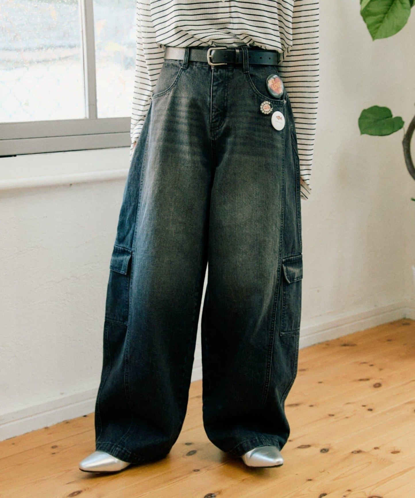 【UNISEX】泡泡廓形工裝牛仔褲