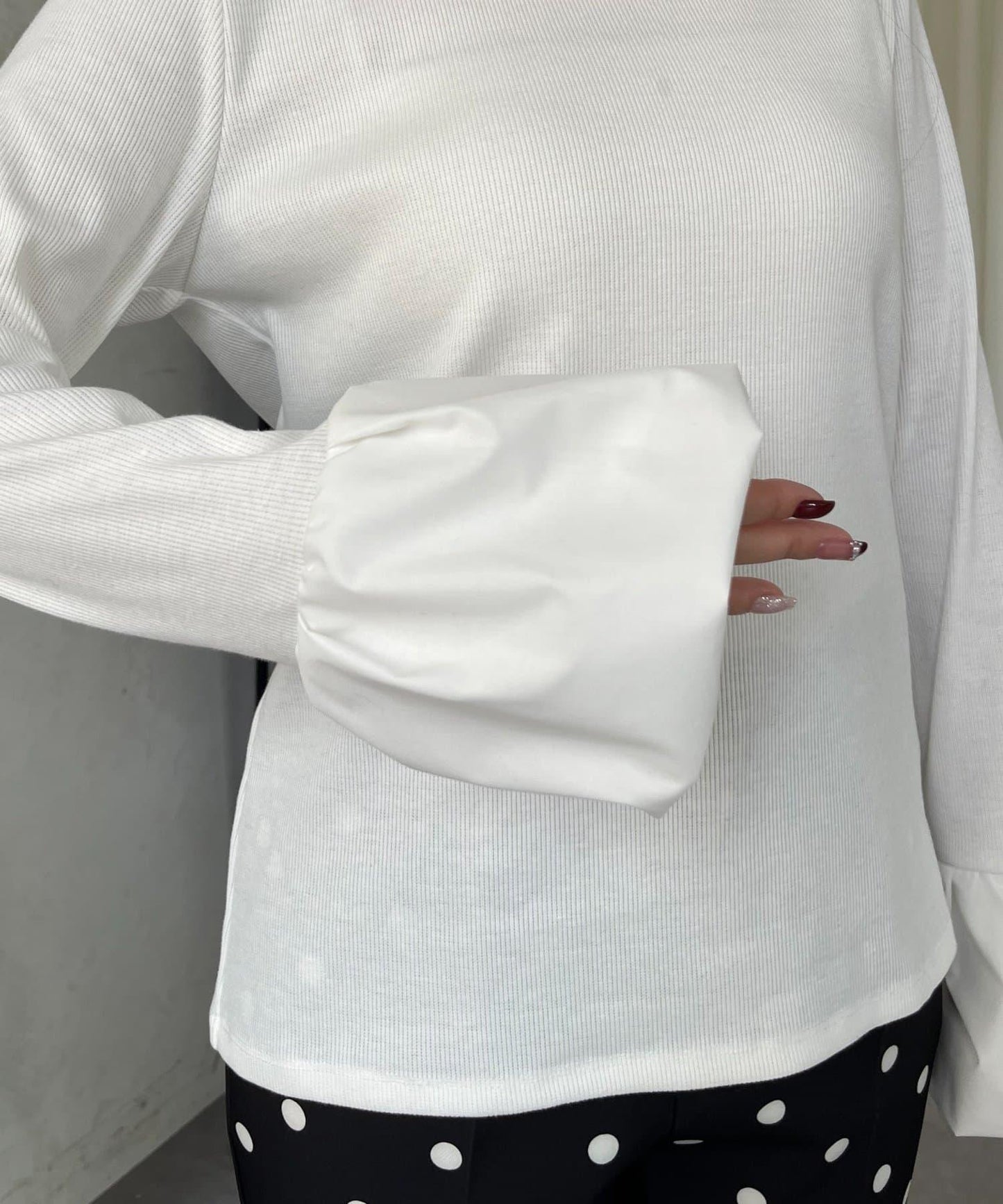 泡泡袖羅紋針織上衣