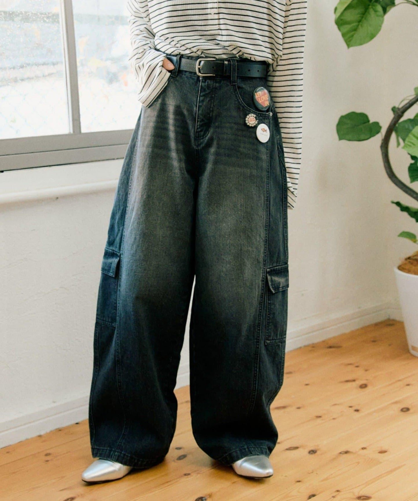 【UNISEX】泡泡廓形工裝牛仔褲