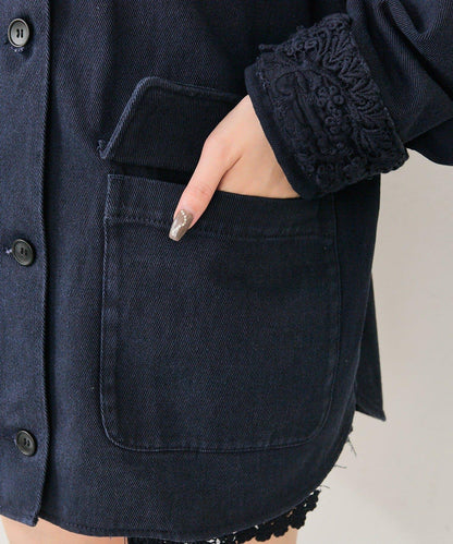 下襬蕾絲斜紋夾克