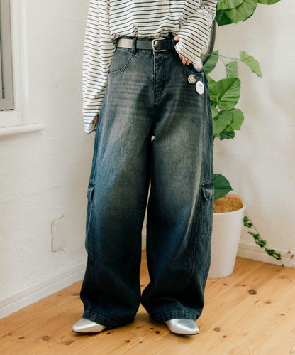 【UNISEX】泡泡廓形工裝牛仔褲