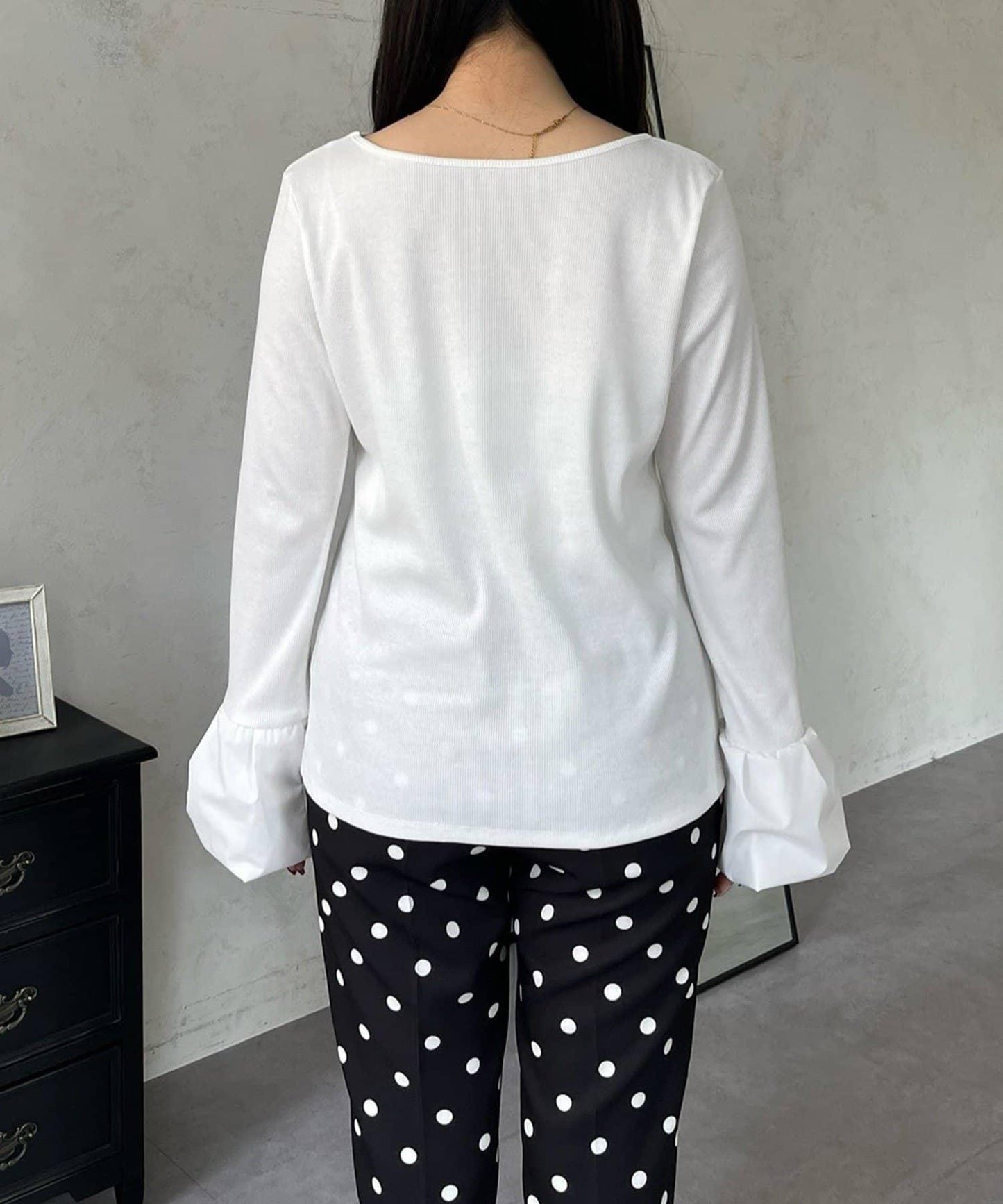 泡泡袖羅紋針織上衣