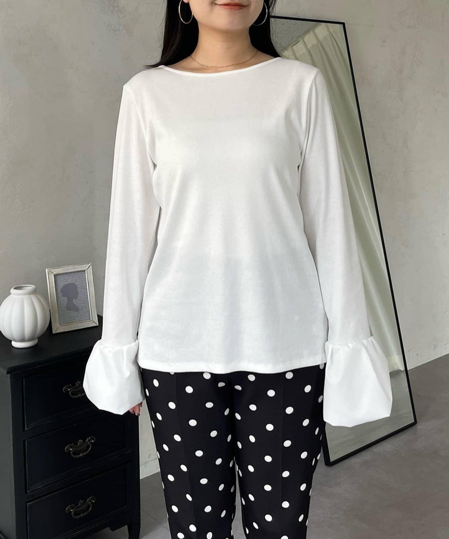 泡泡袖羅紋針織上衣