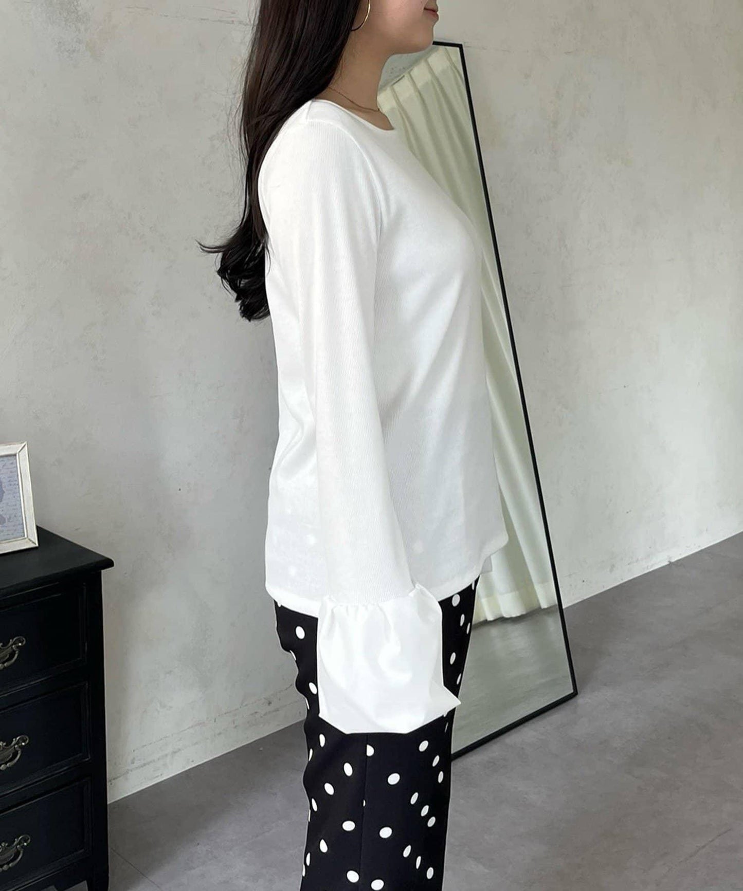 泡泡袖羅紋針織上衣