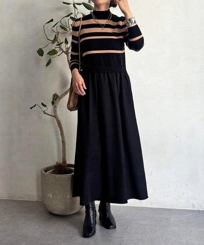 針織拼接連衣裙