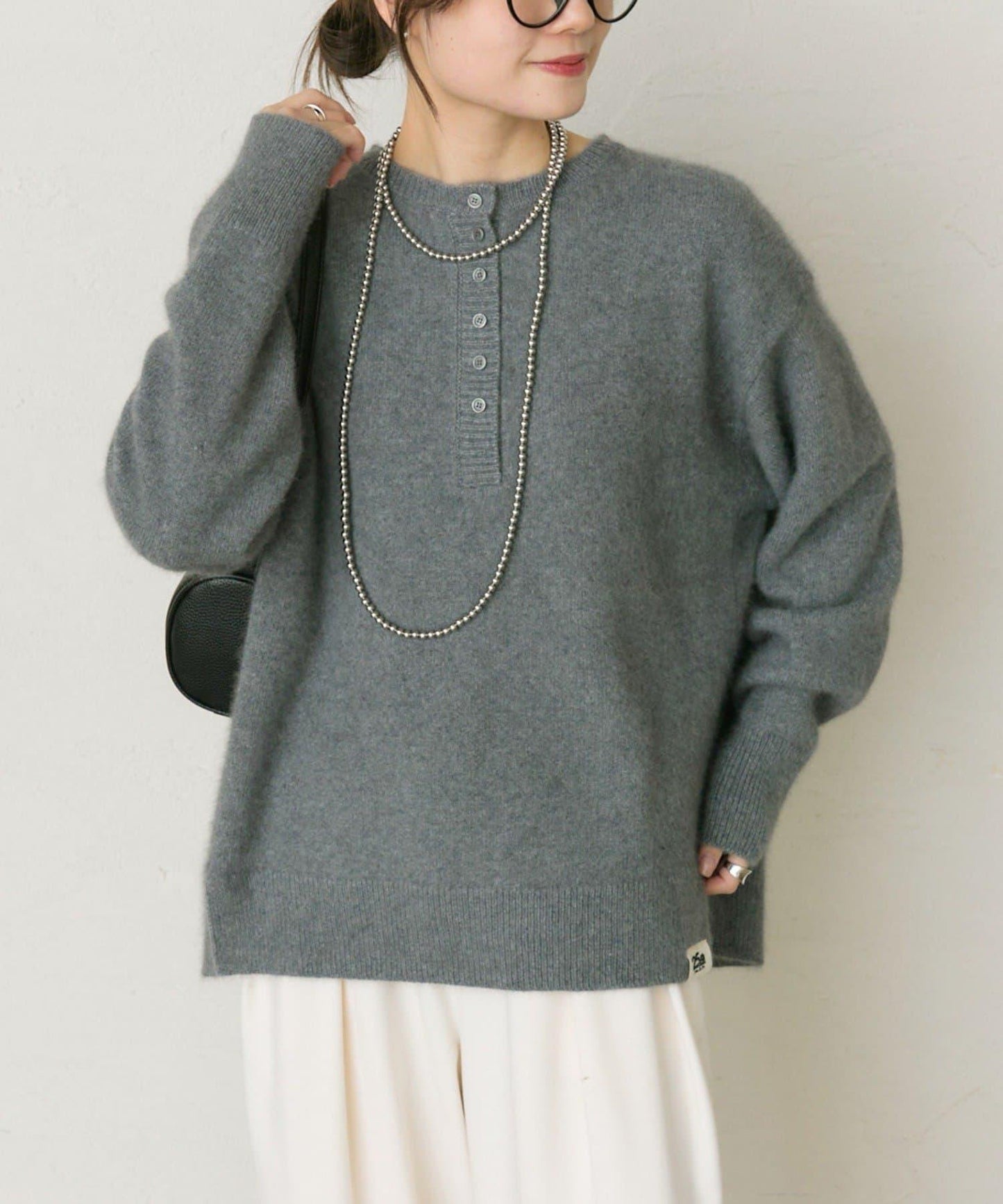 【25th】狐狸毛混紡亨利領針織衫