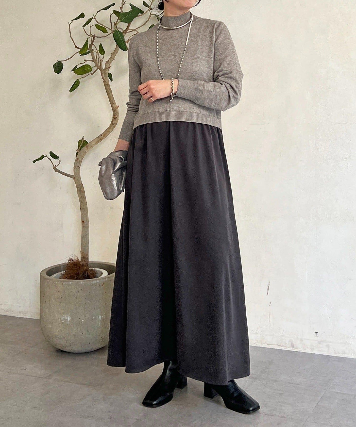 針織拼接連衣裙