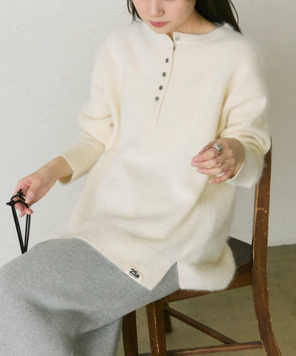 【25th】狐狸毛混紡亨利領針織衫