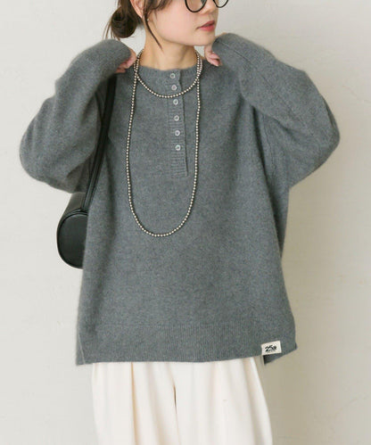 【25th】狐狸毛混紡亨利領針織衫