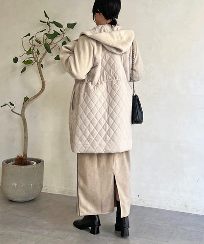 異材質拼接絎縫大衣