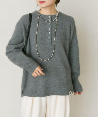 【25th】狐狸毛混紡亨利領針織衫