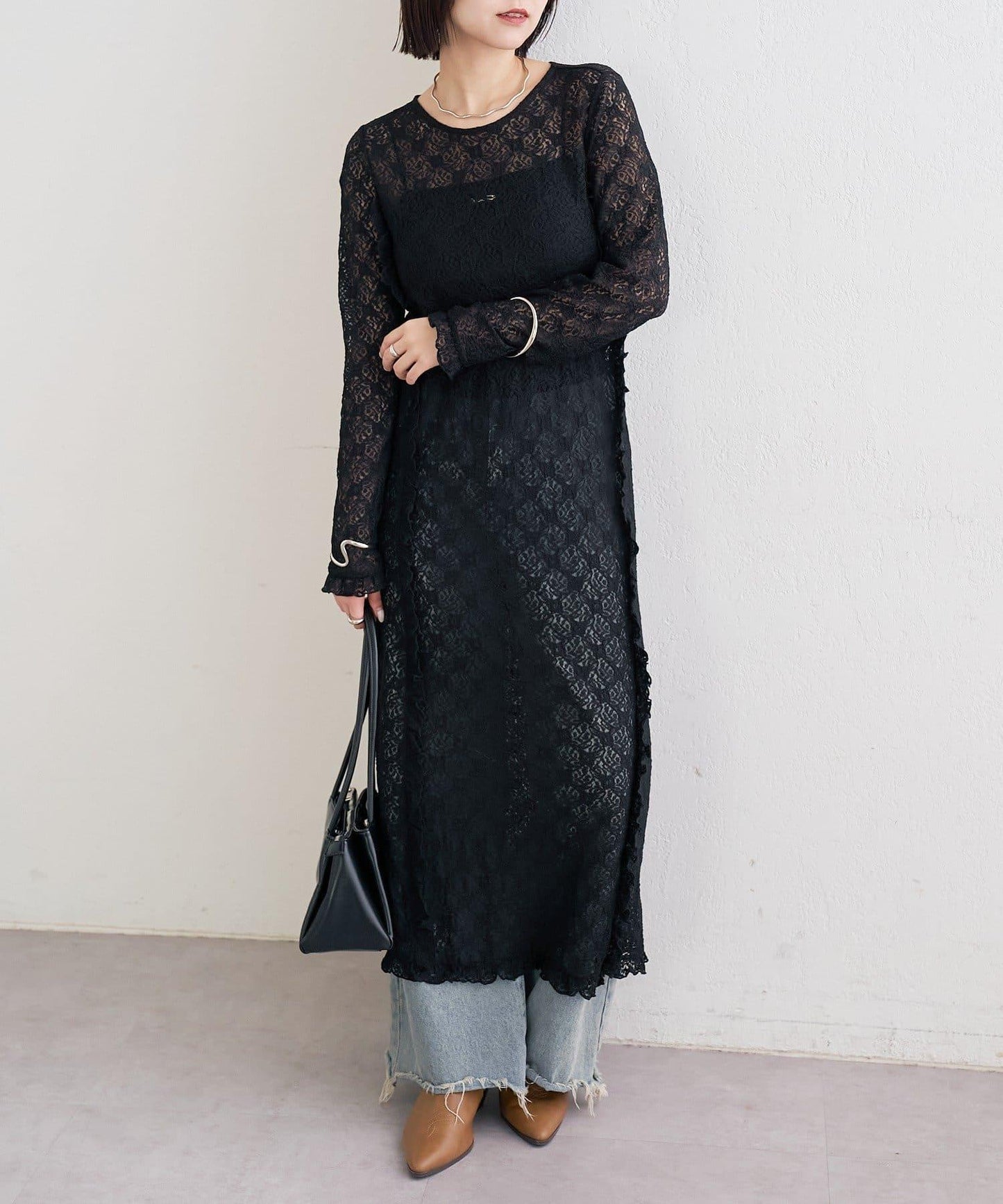 拼接蕾絲連衣裙