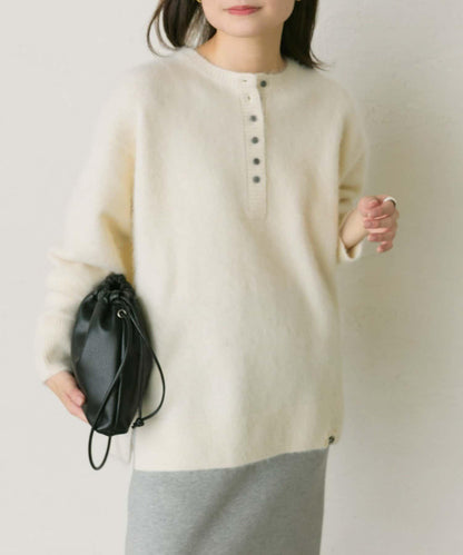 【25th】狐狸毛混紡亨利領針織衫