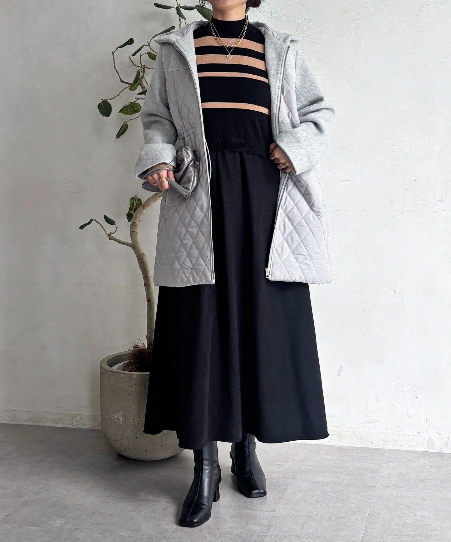 異材質拼接絎縫大衣