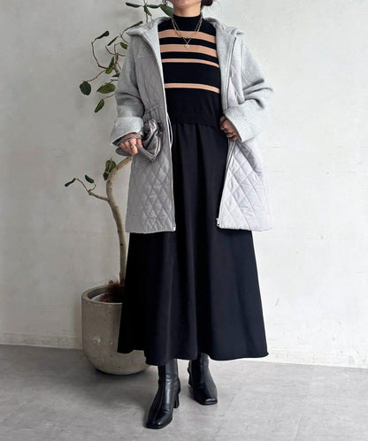 異材質拼接絎縫大衣