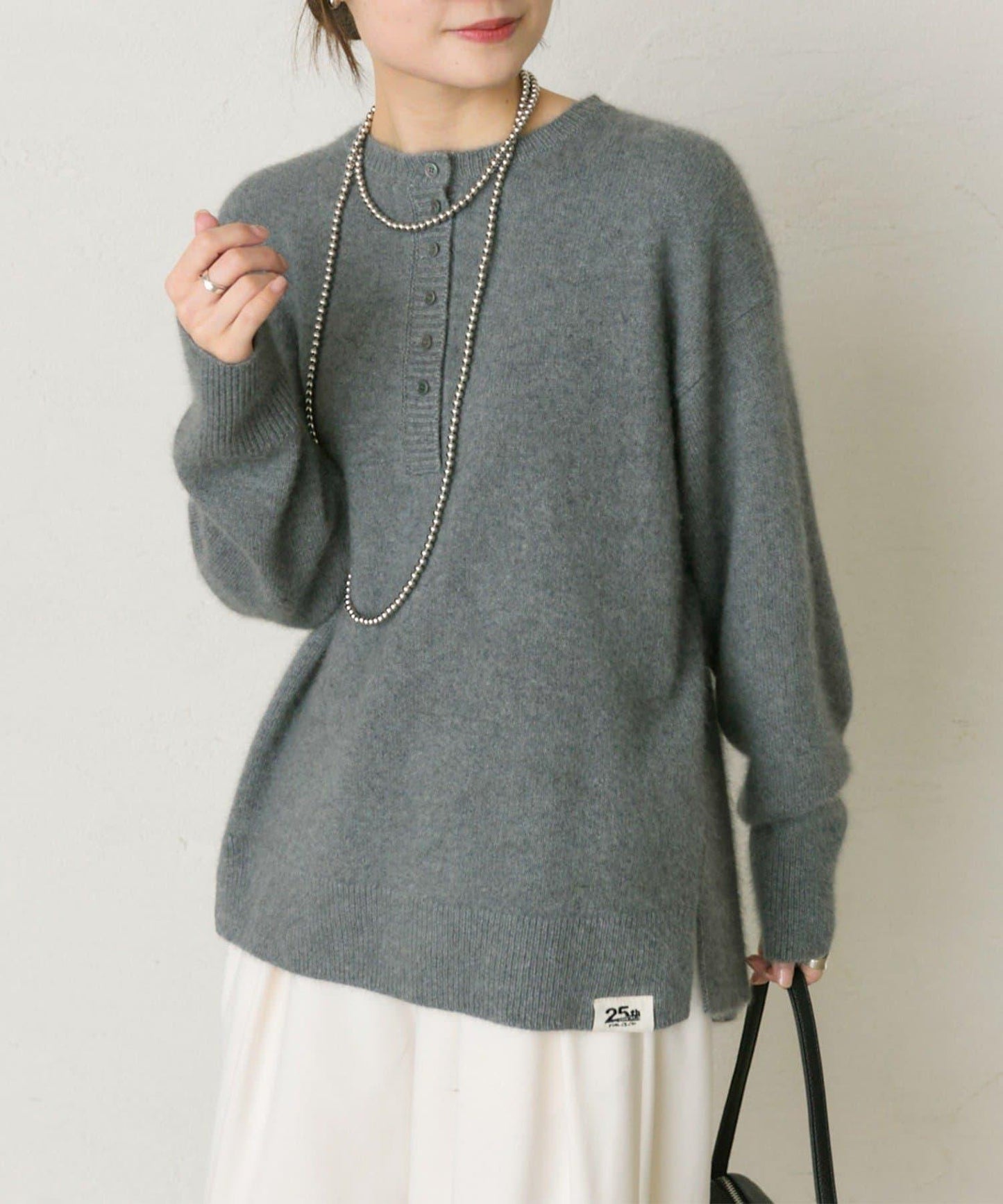 【25th】狐狸毛混紡亨利領針織衫