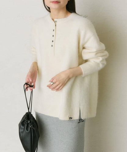 【25th】狐狸毛混紡亨利領針織衫