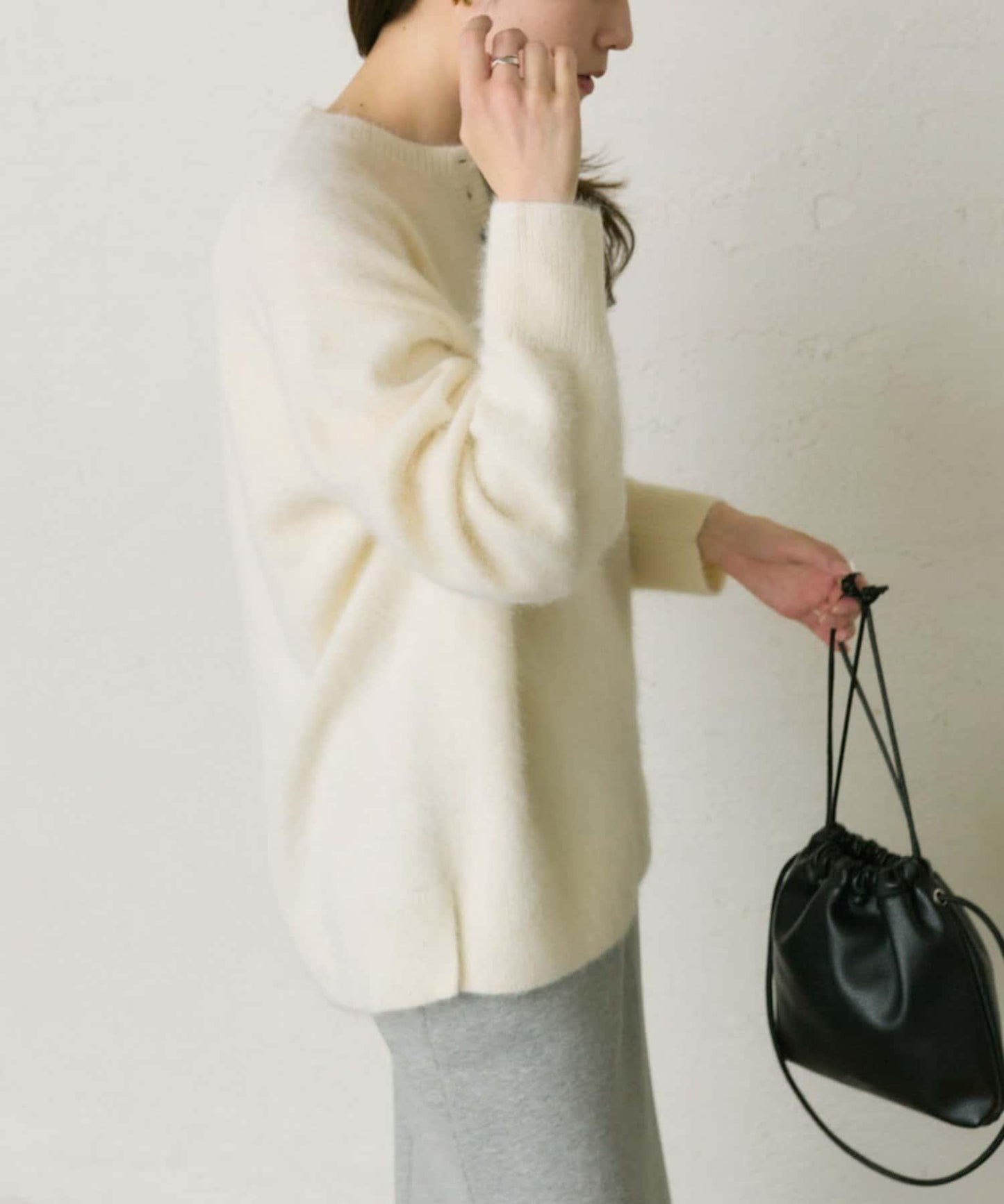 【25th】狐狸毛混紡亨利領針織衫