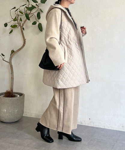 異材質拼接絎縫大衣