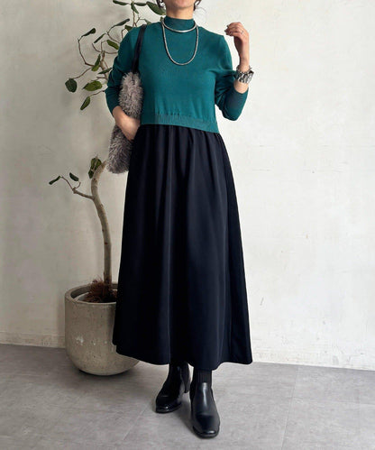 針織拼接連衣裙