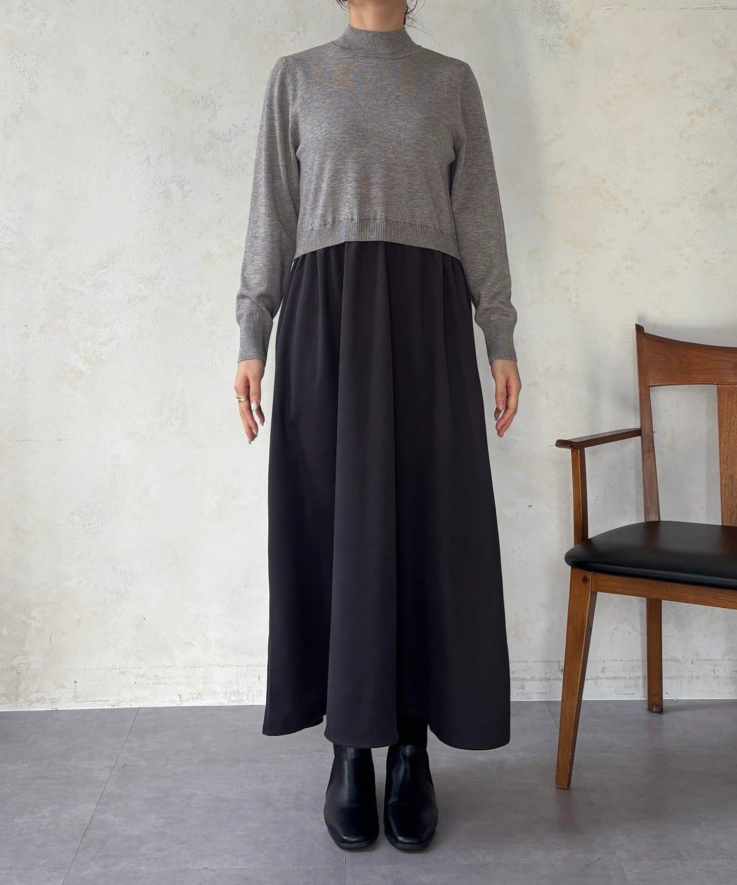 針織拼接連衣裙