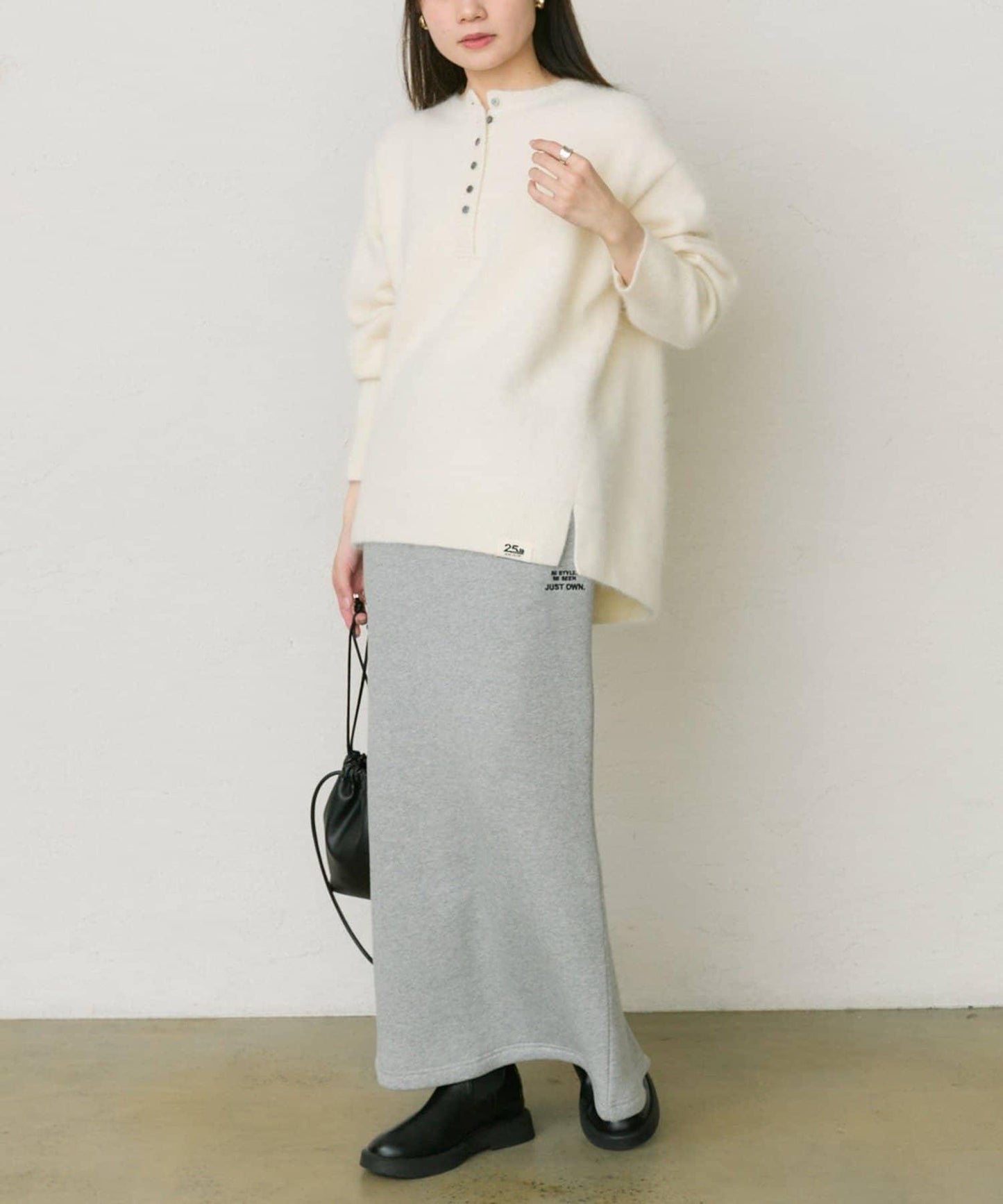 【25th】狐狸毛混紡亨利領針織衫