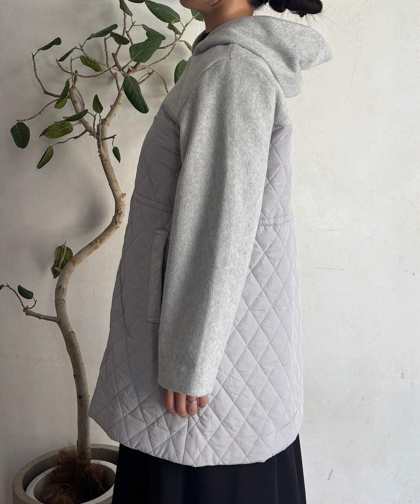 異材質拼接絎縫大衣