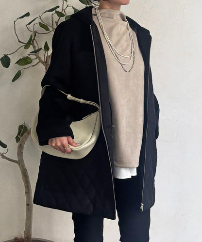 異材質拼接絎縫大衣