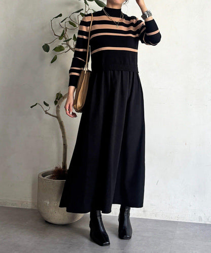 針織拼接連衣裙