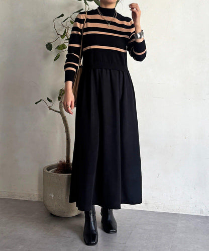 針織拼接連衣裙