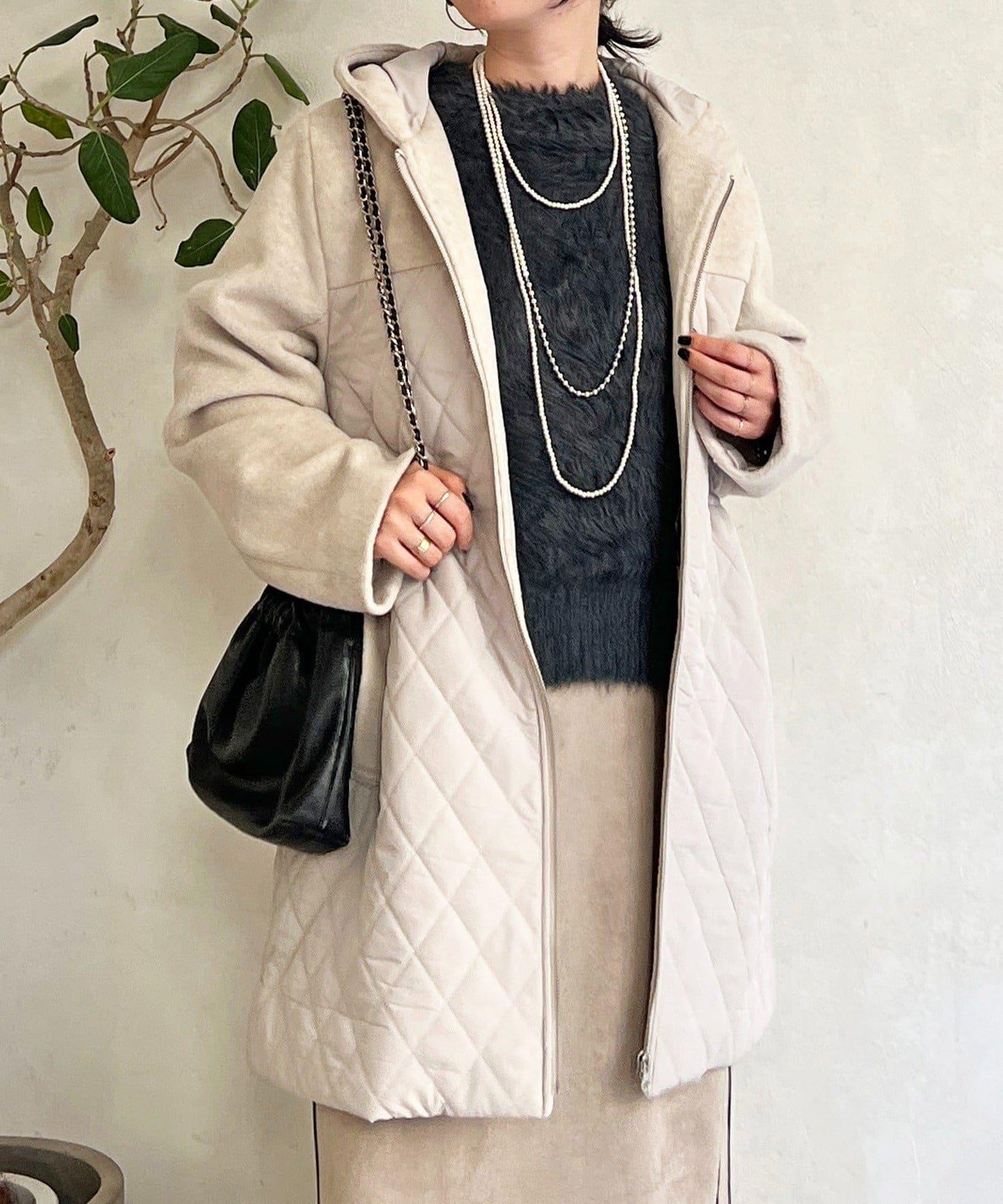 異材質拼接絎縫大衣