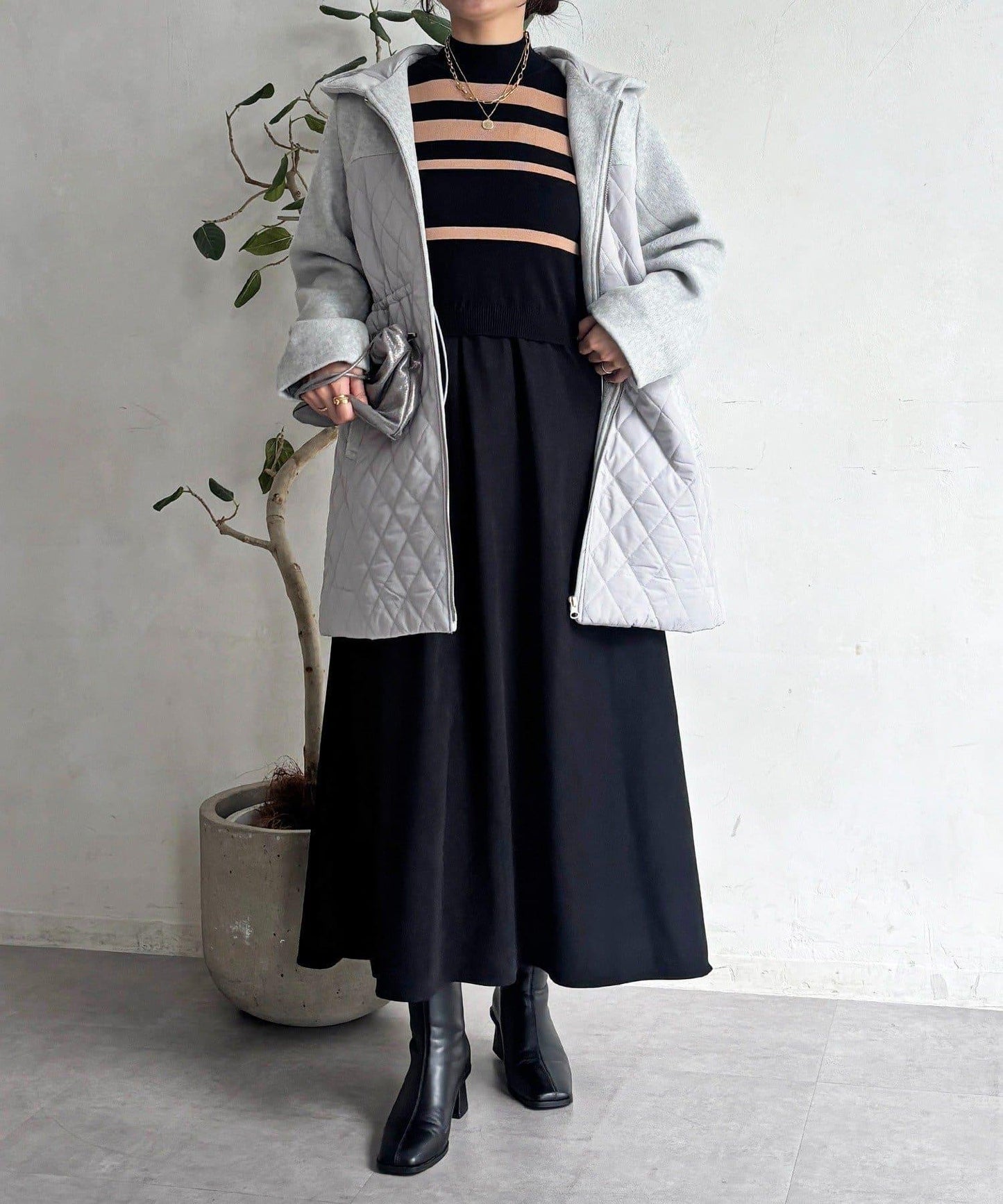 針織拼接連衣裙