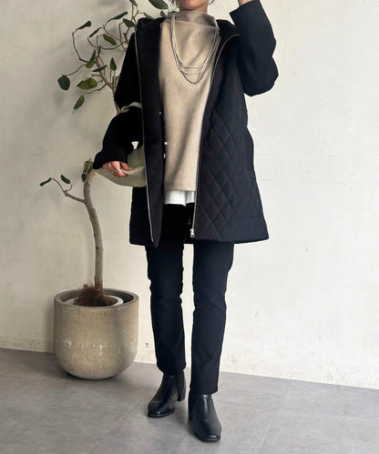 異材質拼接絎縫大衣