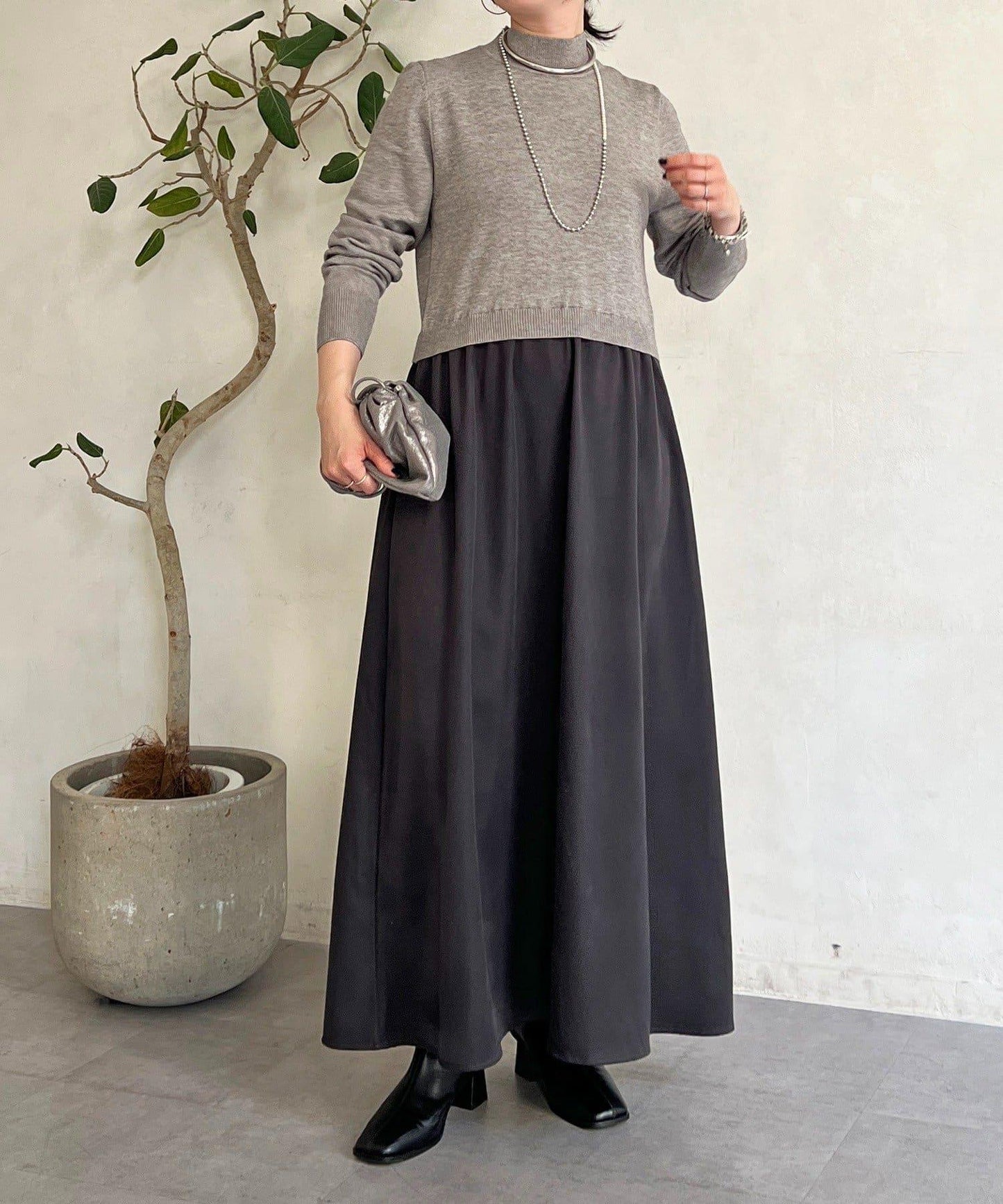 針織拼接連衣裙