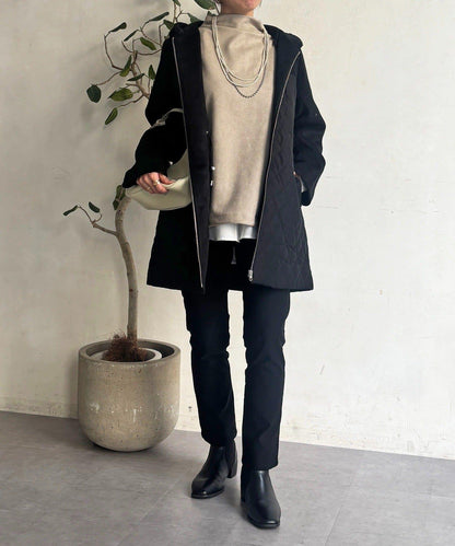 異材質拼接絎縫大衣