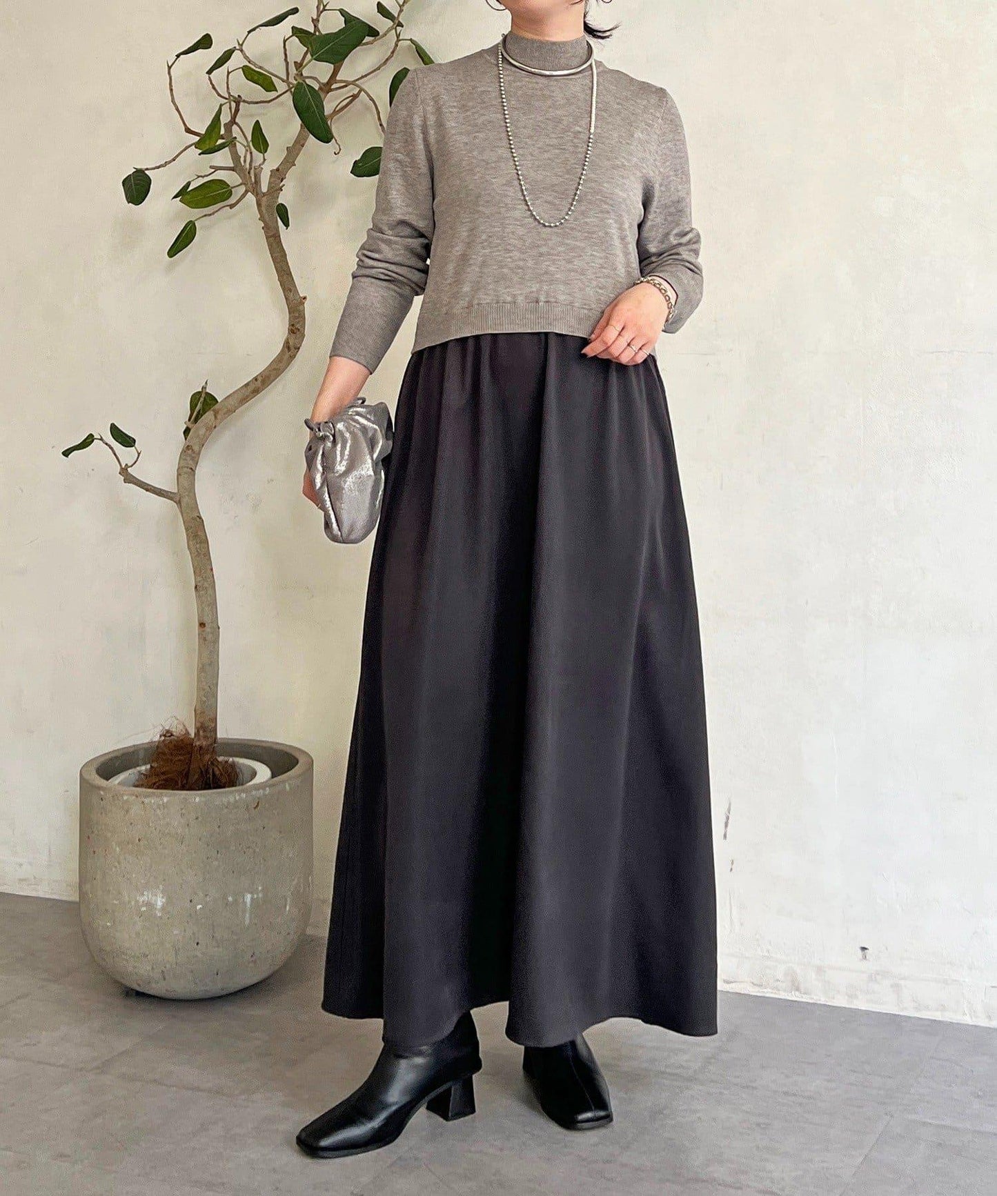 針織拼接連衣裙