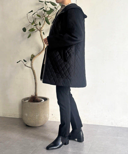 異材質拼接絎縫大衣