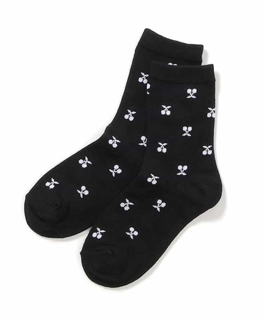 櫻桃心形花朵圖案中筒襪