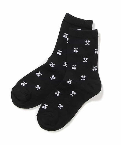 櫻桃心形花朵圖案中筒襪