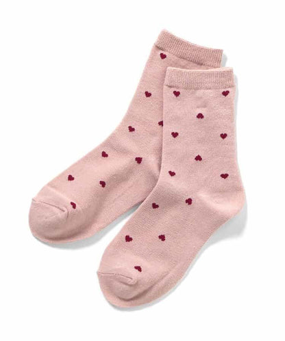 櫻桃心形花朵圖案中筒襪