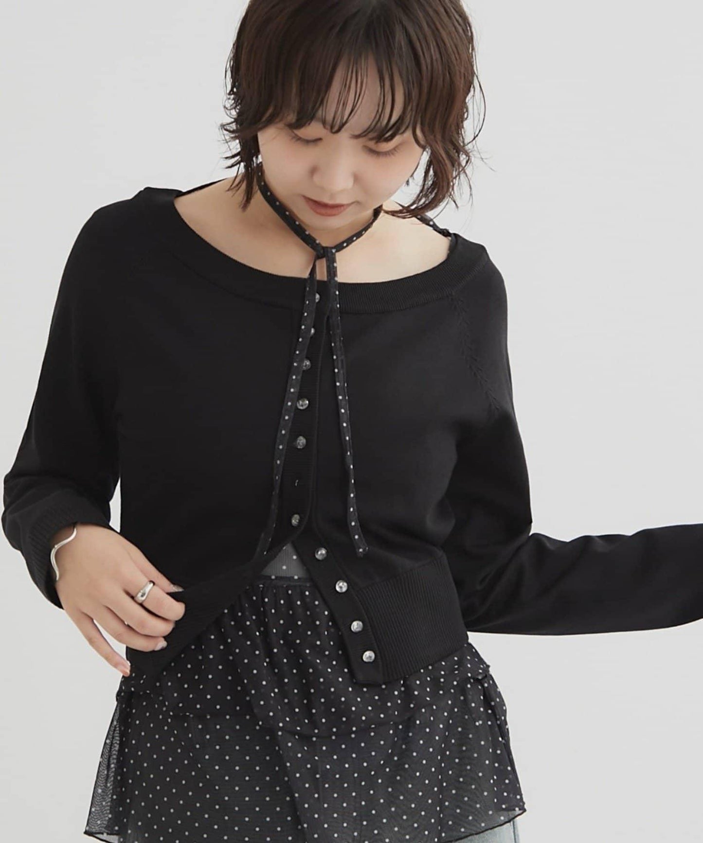 【顯瘦開衫】透明紐扣開衫